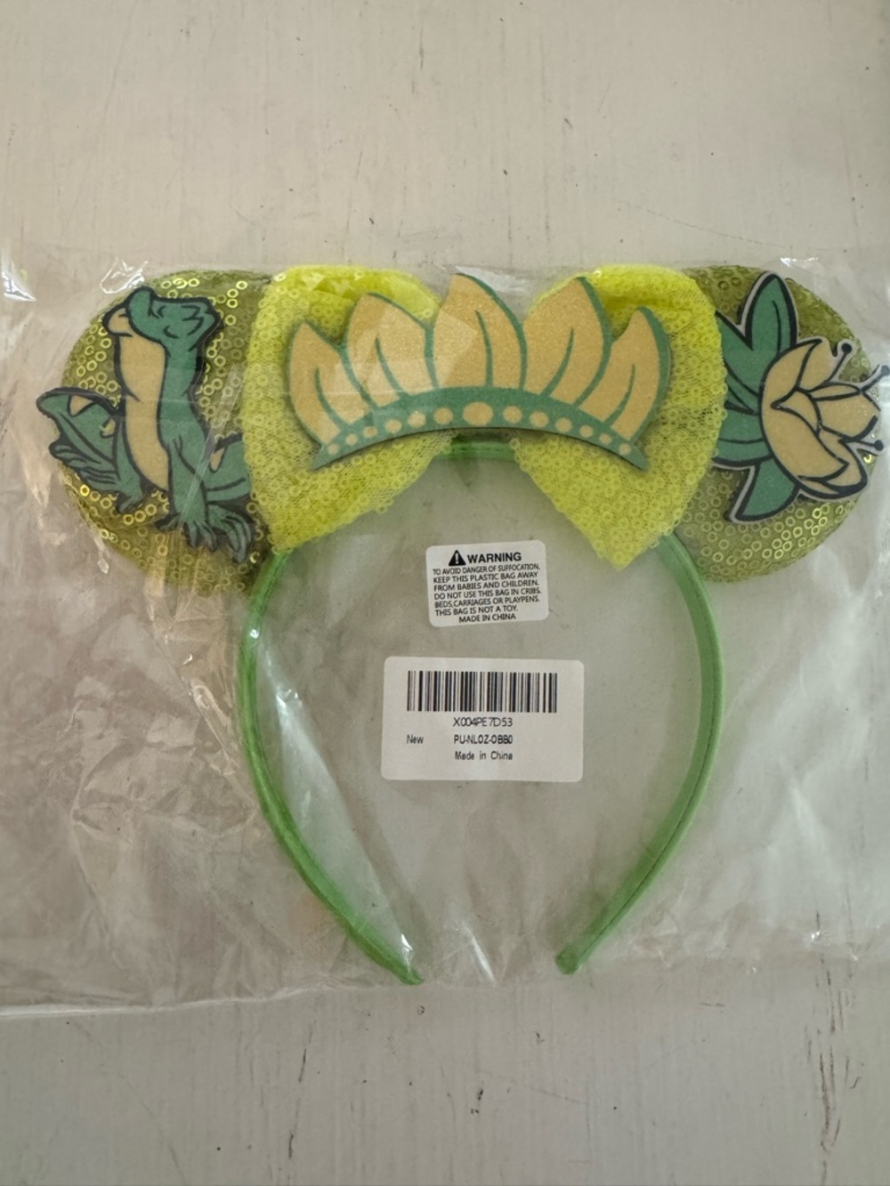 Princess Tiana Princess and the Frog Green Floral Sequin Mouse Ears Headband